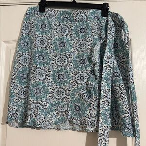 LOFT Blue and White Patterned Wrap  Mini Skirt